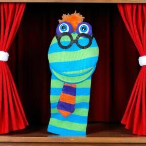 Puppet Company Sock Dylan Glasses Hand Fuzzy Hair Antenna Nursery Decor Baby 17"